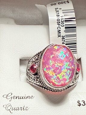 Pink Opal Quartz Statement Ring- Genuine Quartz